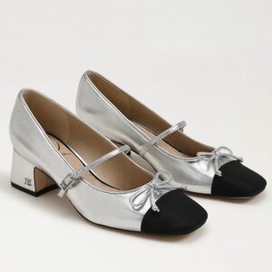 New Sam Edelman Thora Mary Jane Pump in Silver Black Size 8.5